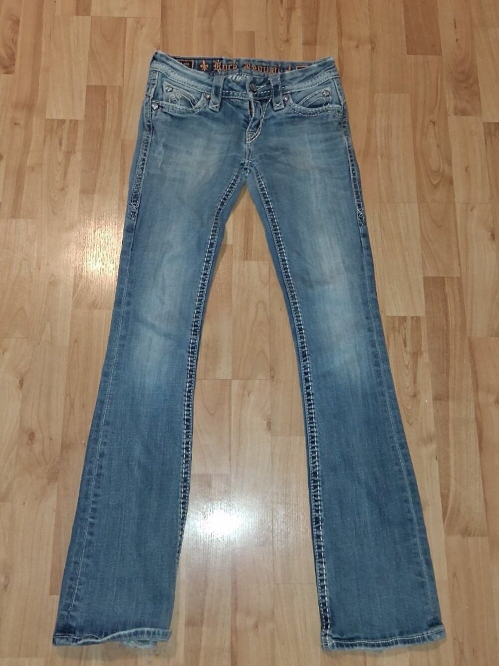 Rock Revival Womens Size 25 Sasha Boot Jeans Denim Embroidered Bling Distressed